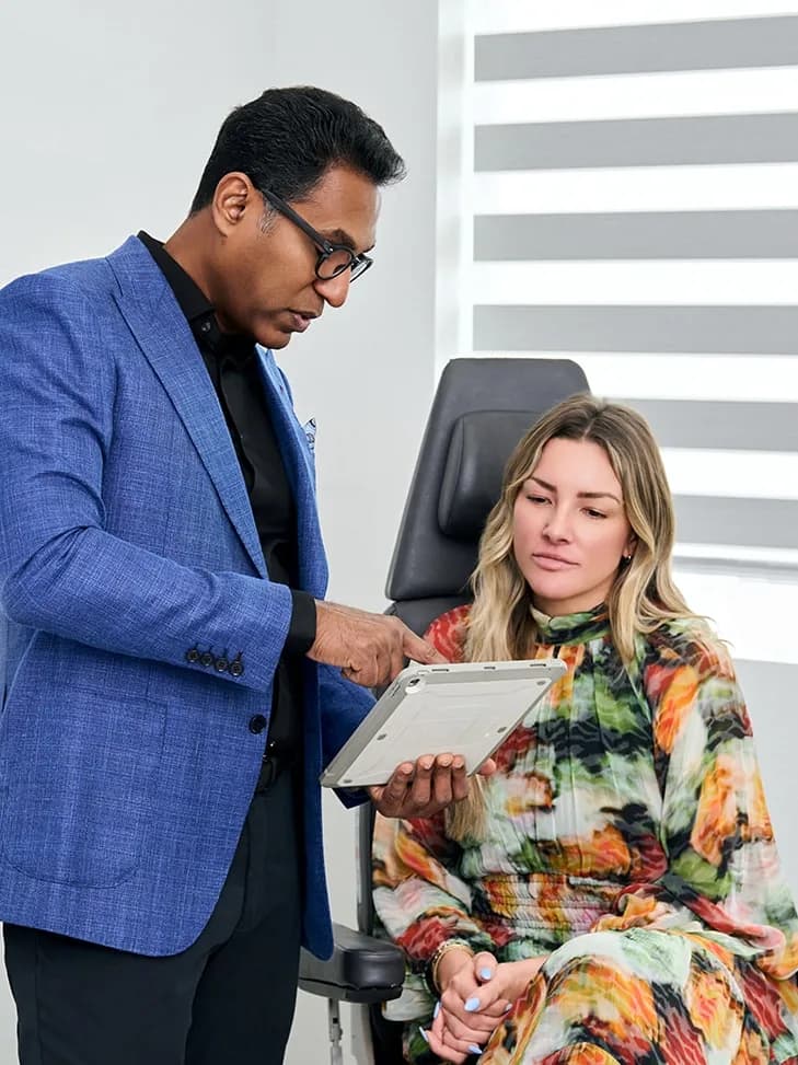 Dr. Solomon and a patient discussing a brow lift procedure.