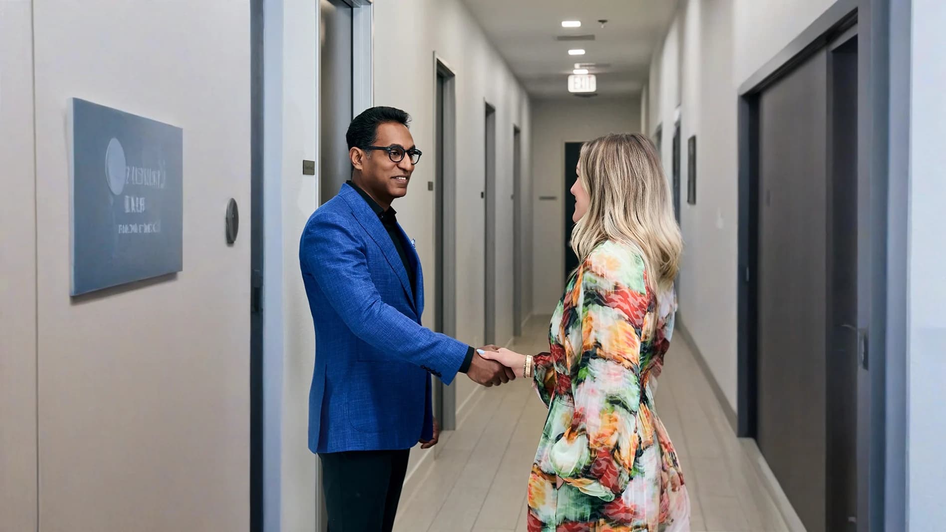 Dr. Solomon shaking hands with his happy patient at his practice in Frisco, Texas